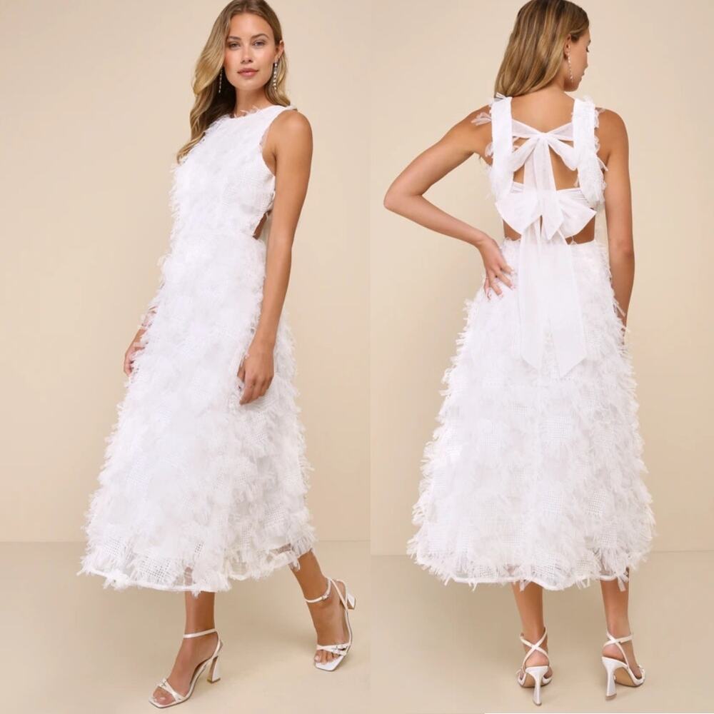 Lulus Uniquely Delightful Patchwork Backless Midi Dress